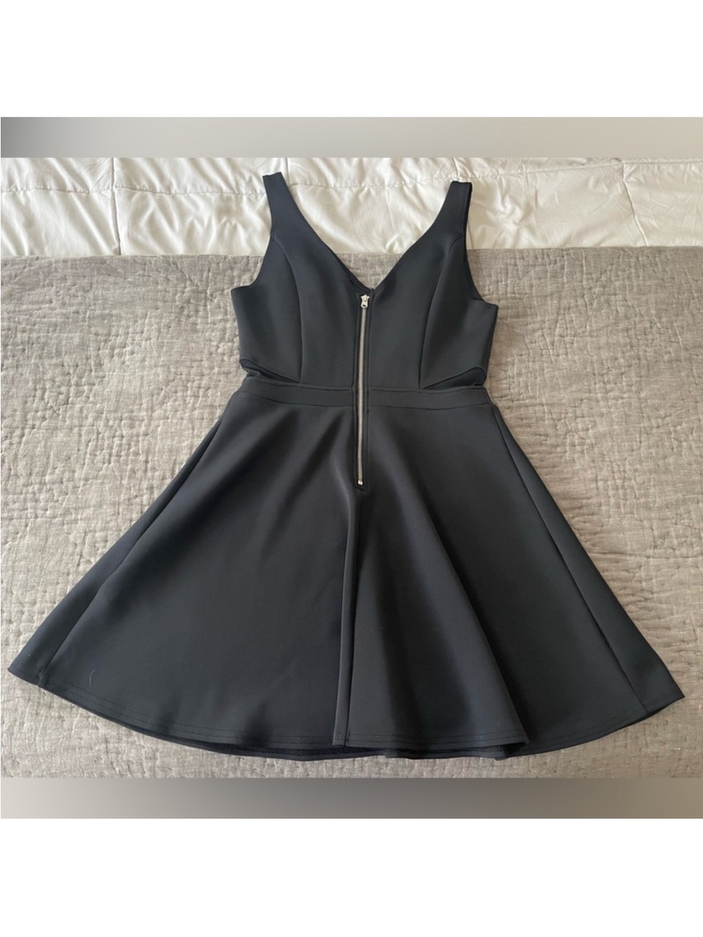 ABERCROMBIE & FITCH Black Sleeveless Mesh Cut Out Fit & Flare Dress Large V neck - Picture 10 of 12